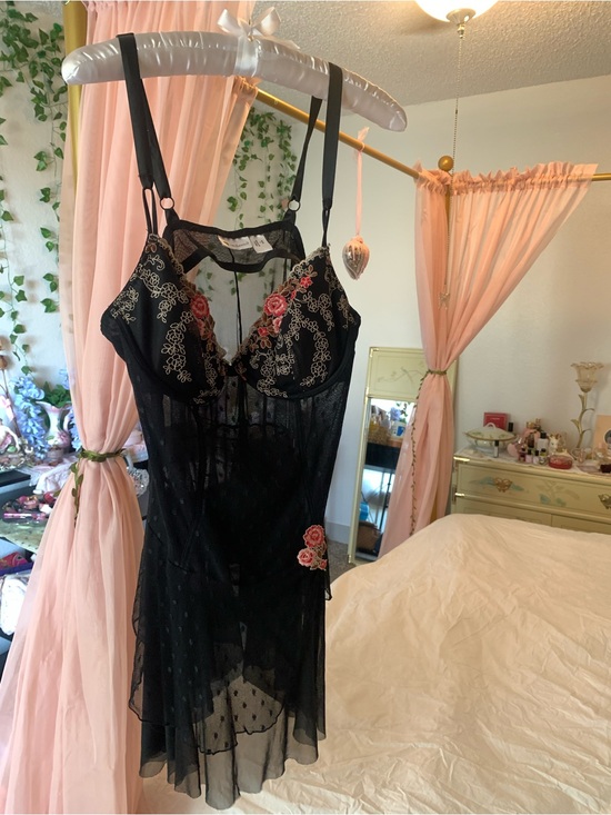 Other - Vintage Black Sheer Embroidered Floral Chemise - Women Intimates & Sleepwear